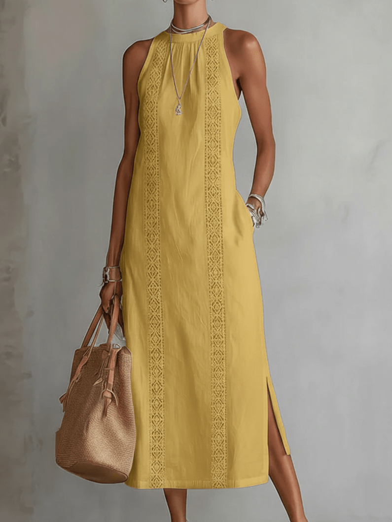 Amaya | Linane Midi Kleid Mandarinikaelusega - Liisi Valik