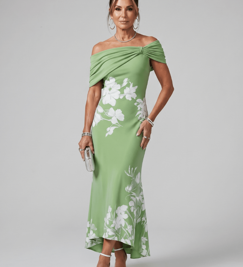 Cosma | Midi kleit Bardot kaelusega ja elegantse drapeeringuga - Liisi Valik