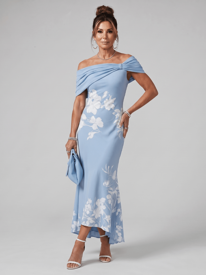 Cosma | Midi kleit Bardot kaelusega ja elegantse drapeeringuga - Liisi Valik