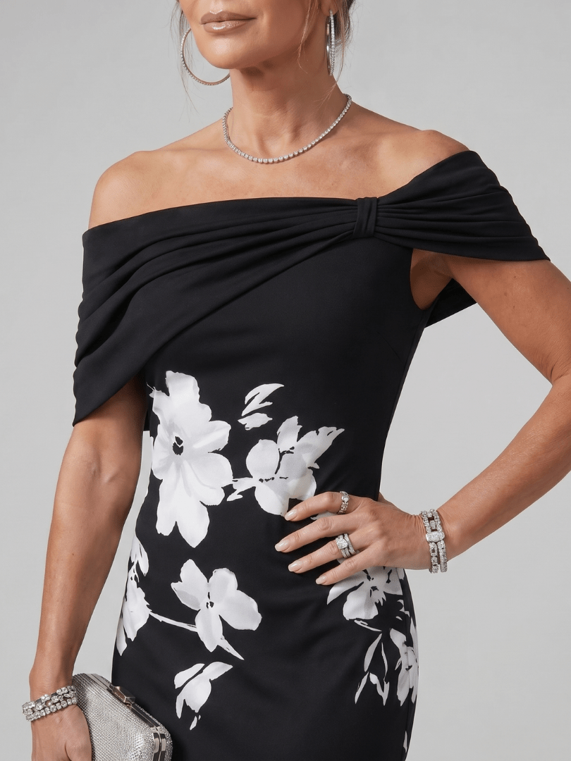 Cosma | Midi kleit Bardot kaelusega ja elegantse drapeeringuga - Liisi Valik