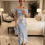 Cosma | Midi kleit Bardot kaelusega ja elegantse drapeeringuga - Liisi Valik
