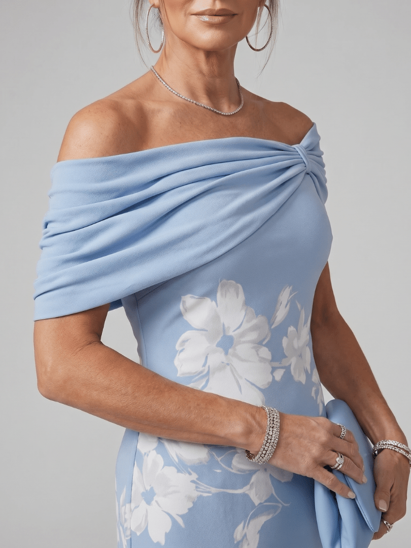 Cosma | Midi kleit Bardot kaelusega ja elegantse drapeeringuga - Liisi Valik