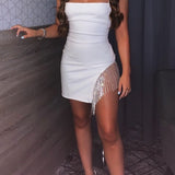Nicole – Mini valge kleit briljantide detailidega - Liisi Valik