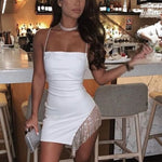 Nicole – Mini valge kleit briljantide detailidega - Liisi Valik