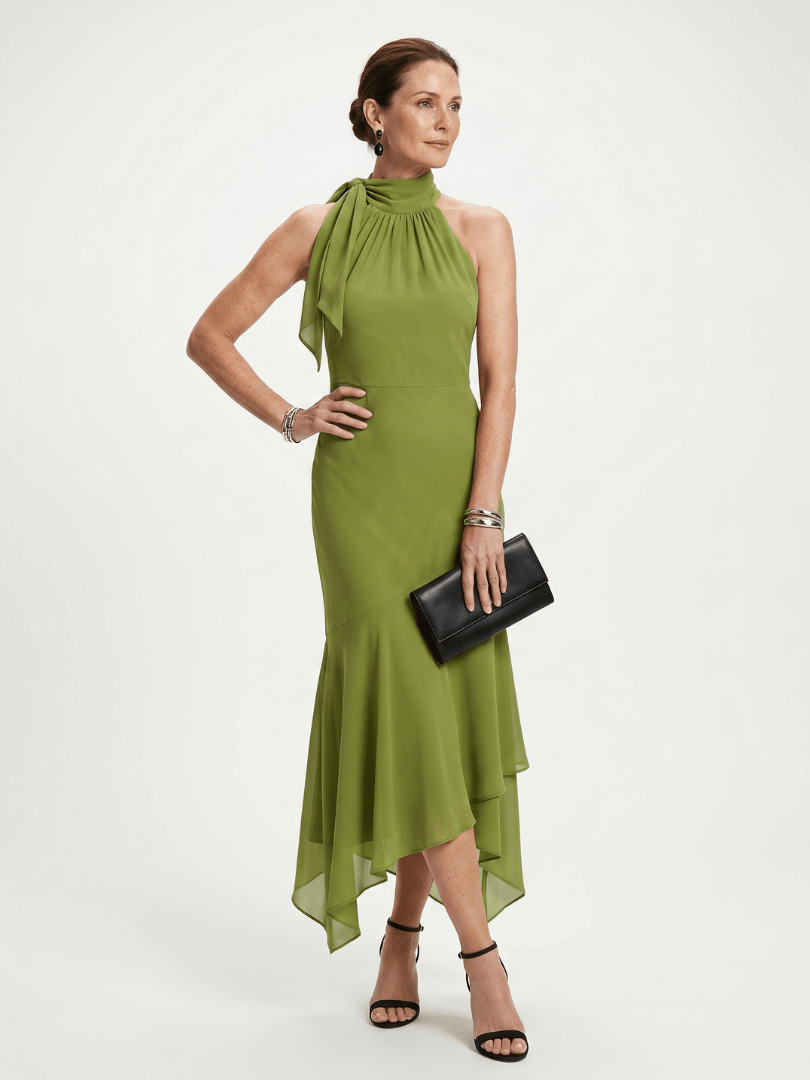 Winifred | Midi Kleit Halter Drapinguga Avatud - Liisi Valik